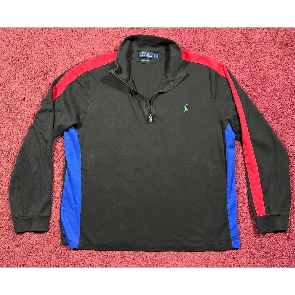 Polo Ralph Lauren Sweater Men's Extra Large Black Quarter Zip Pima Soft Touch
